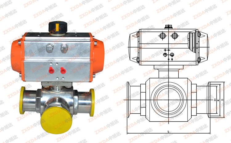 气动三通阀气动三通卫生级球阀厂家气动卫生级制造商zxda供