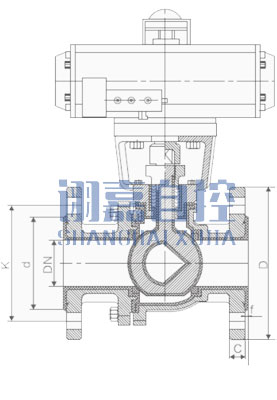 气动衬氟V型球阀法兰连接尺寸